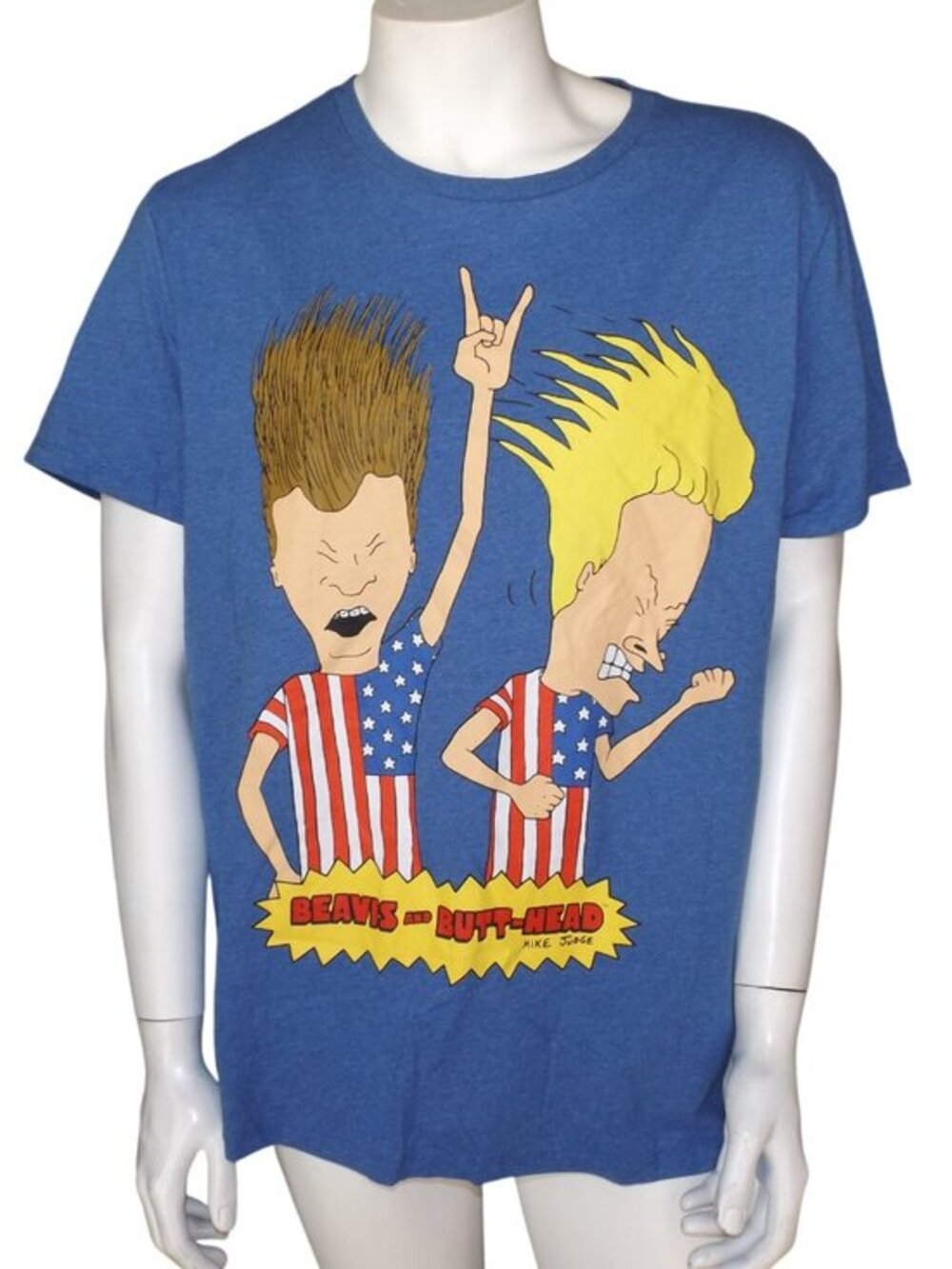 BEAVIS & BUTTHEAD Tshirt, XL, Blue, Rocking/US flag tees, Short sleeves, MTV